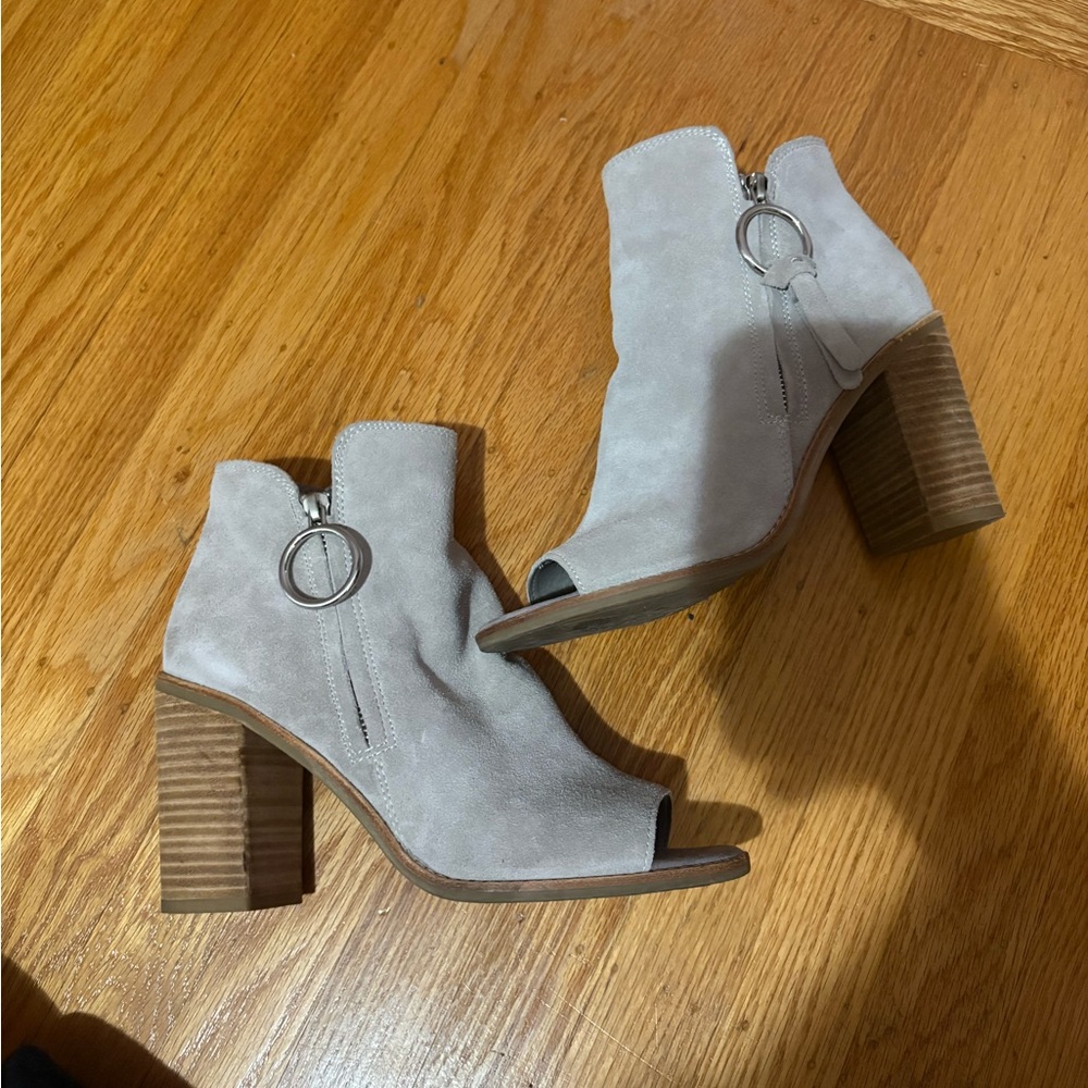 Dolce Vita Light Gray Suede Peep-Toe Boots